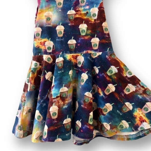 Custom STARBUCKS | Galaxy Frappuccino Coffee Print | Girls Twirl Dress | Size 3T - Picture 3 of 6